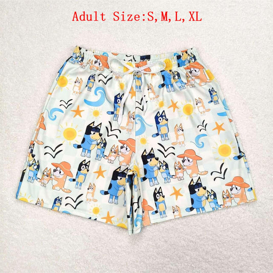 S0360 Adult Cartoon Dog Sandbeach Print Man Swim Trunks
