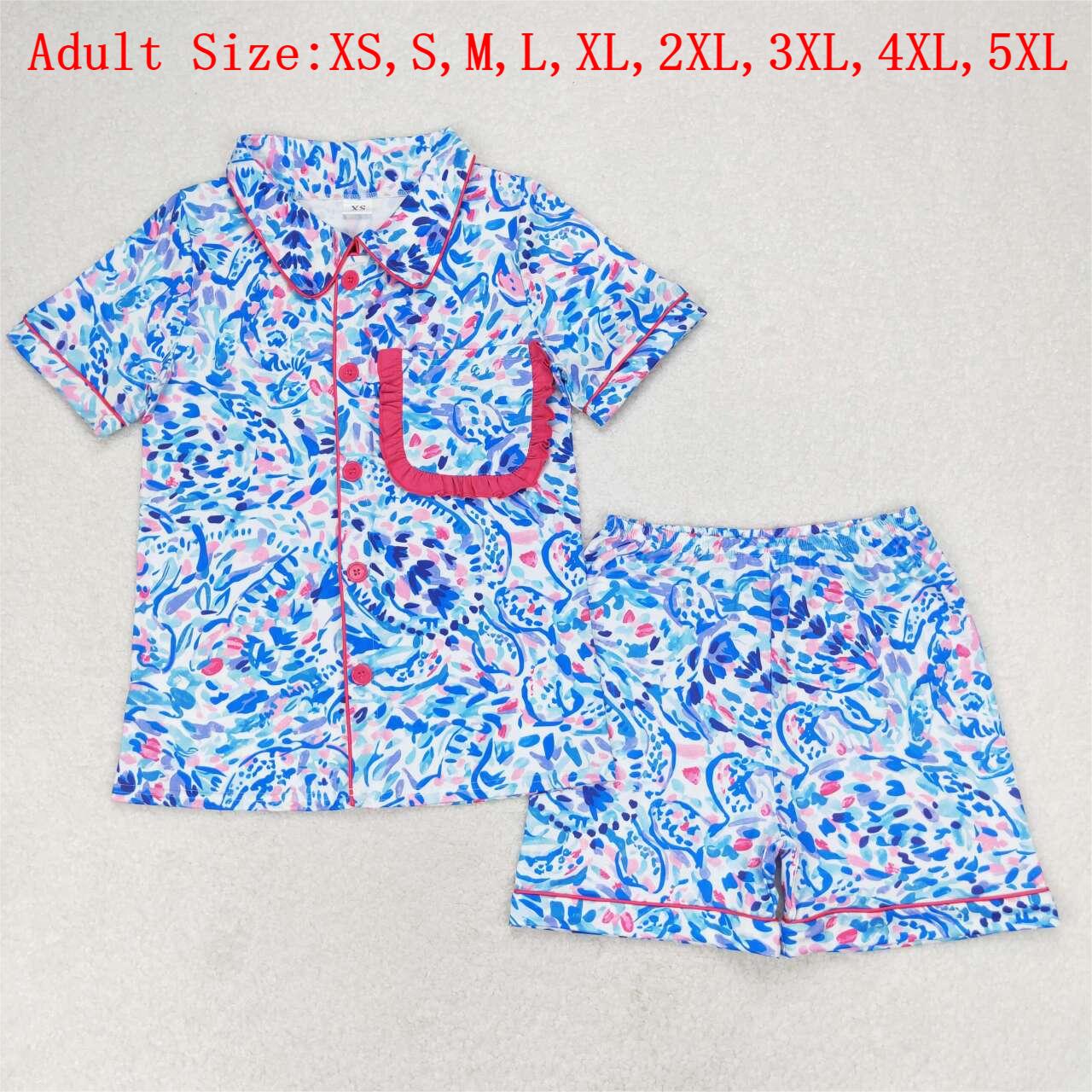 GSSO1097 Adult Purple Turtle Seaweed Print Summer Pajamas Woman Clothes Set