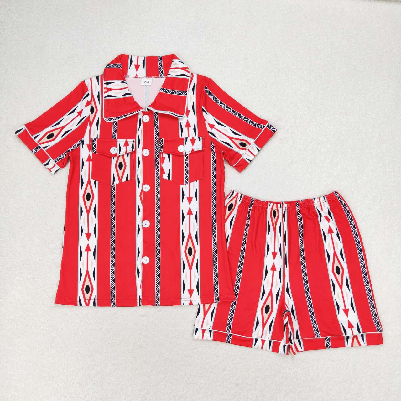 GSSO1283 Adult Red Aztec Print Summer Pajamas Woman Clothes Set
