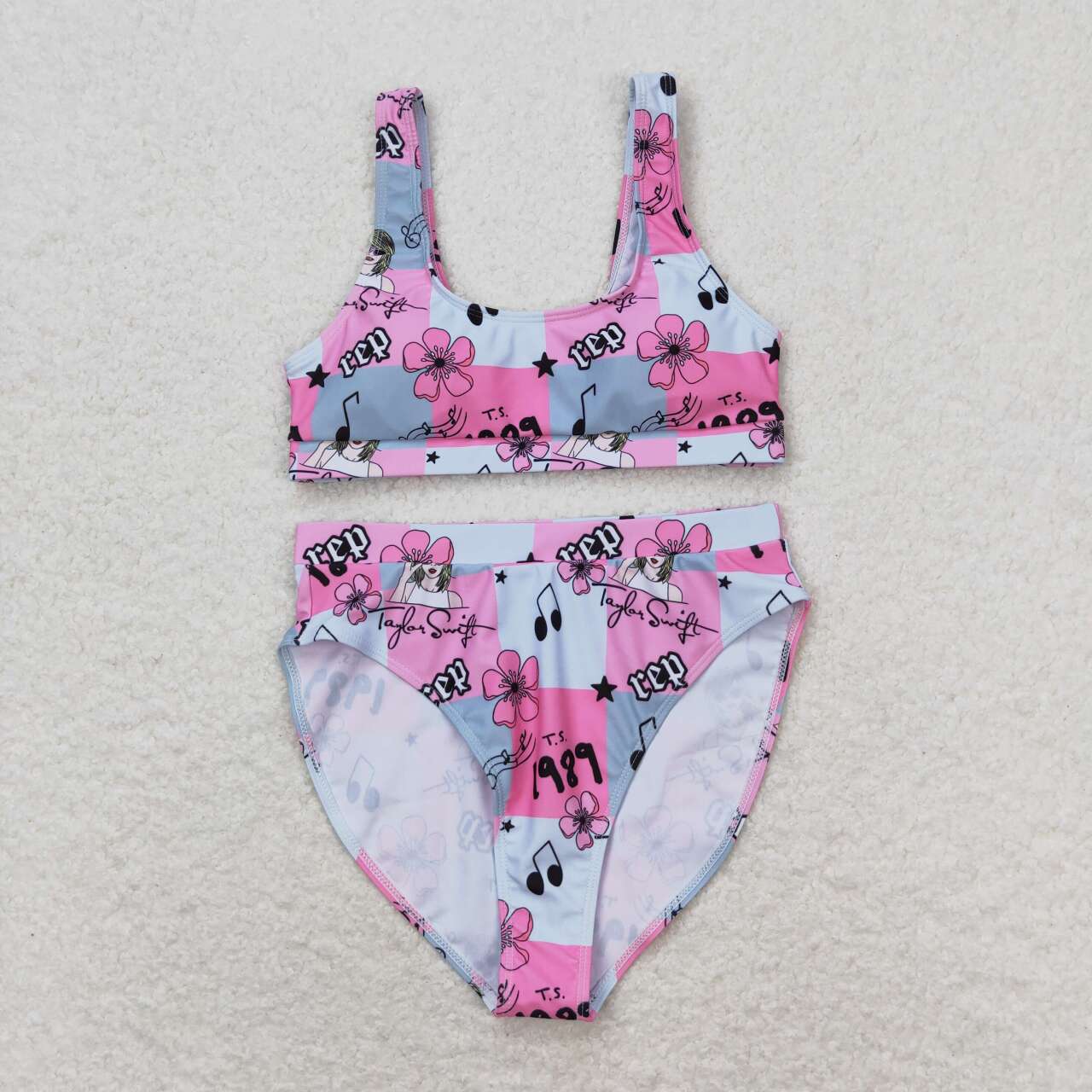 S0347 Adult Singer Swiftie Flowers Print Woman 2 Pieces Swimsuits