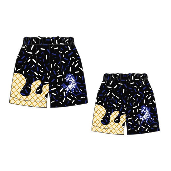 (Custom Design Preorder MOQ 5 Each Design) Team's Allen East Mustangs Black Sprinkles Print Summer Bottom Shorts Mom and Me Matching Clothes