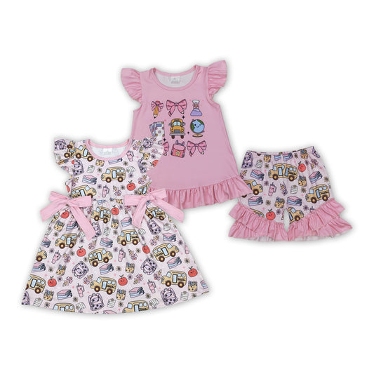 Apple Pen Flowers Girls Back to School Clothes Sisters Wear