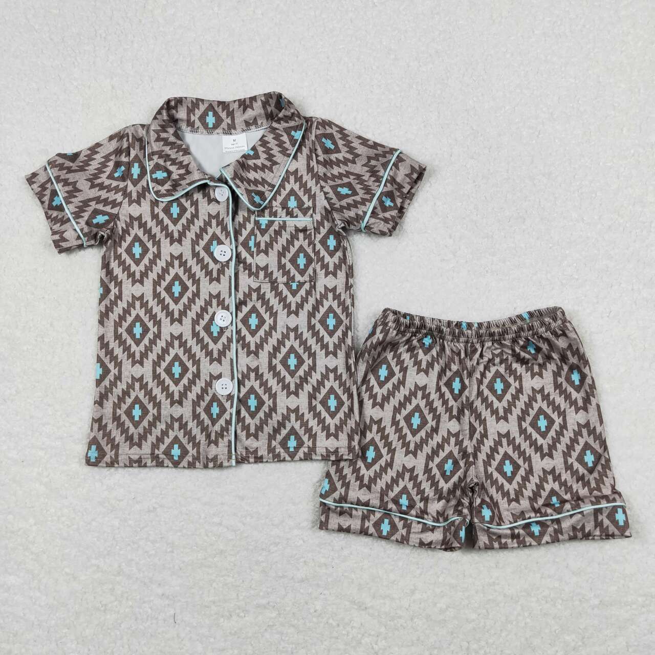 8 Print Western Kids Summer Buttons Pajamas Clothes Set Sibling Wear