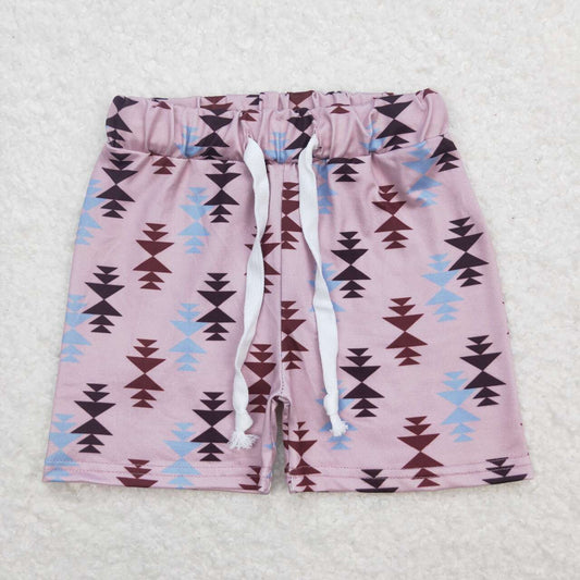 SS0206 Brown Aztec Print Boys Summer Western Shorts