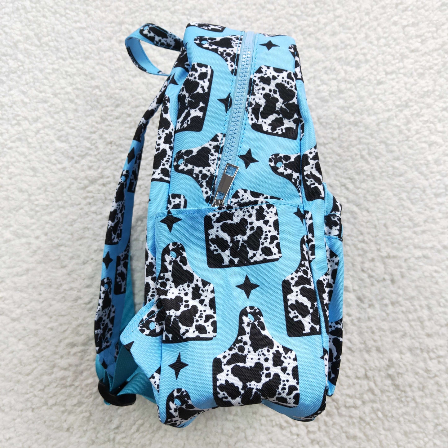 BA0056 Kids bag blue cow tags print backpack