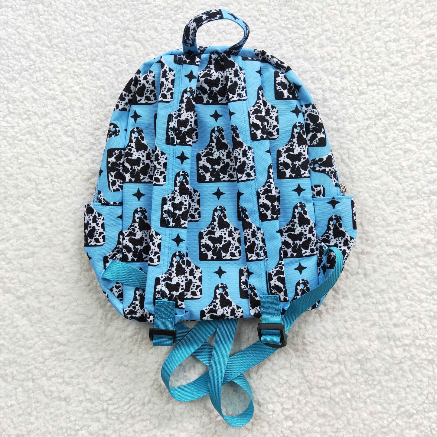 BA0056 Kids bag blue cow tags print backpack
