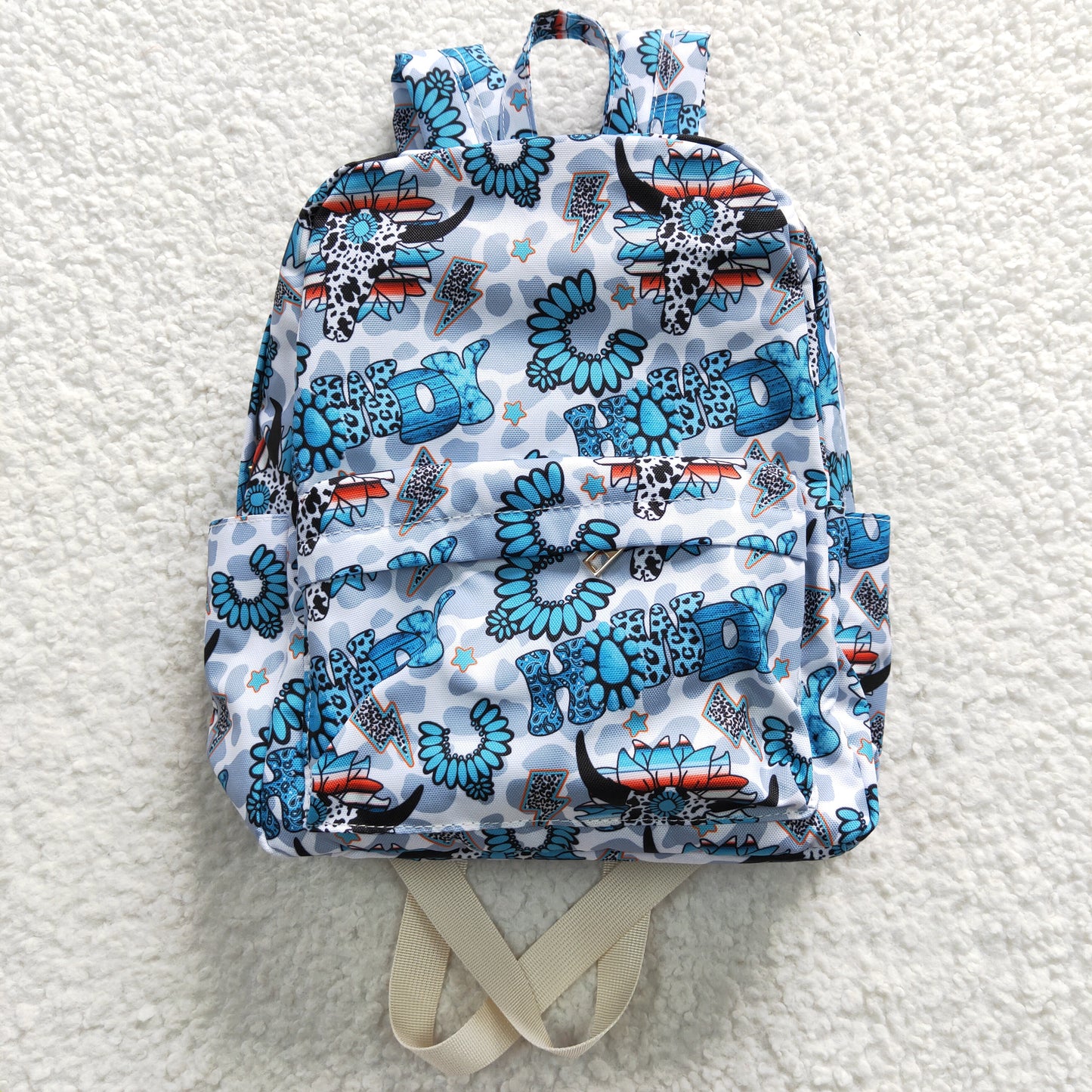 BA0076 Girls western bags Howdy cow skull turquoise print backpack