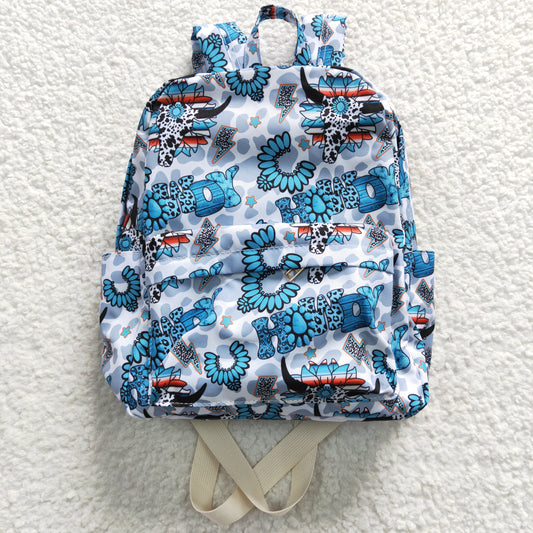 BA0076 Girls western bags Howdy cow skull turquoise print backpack