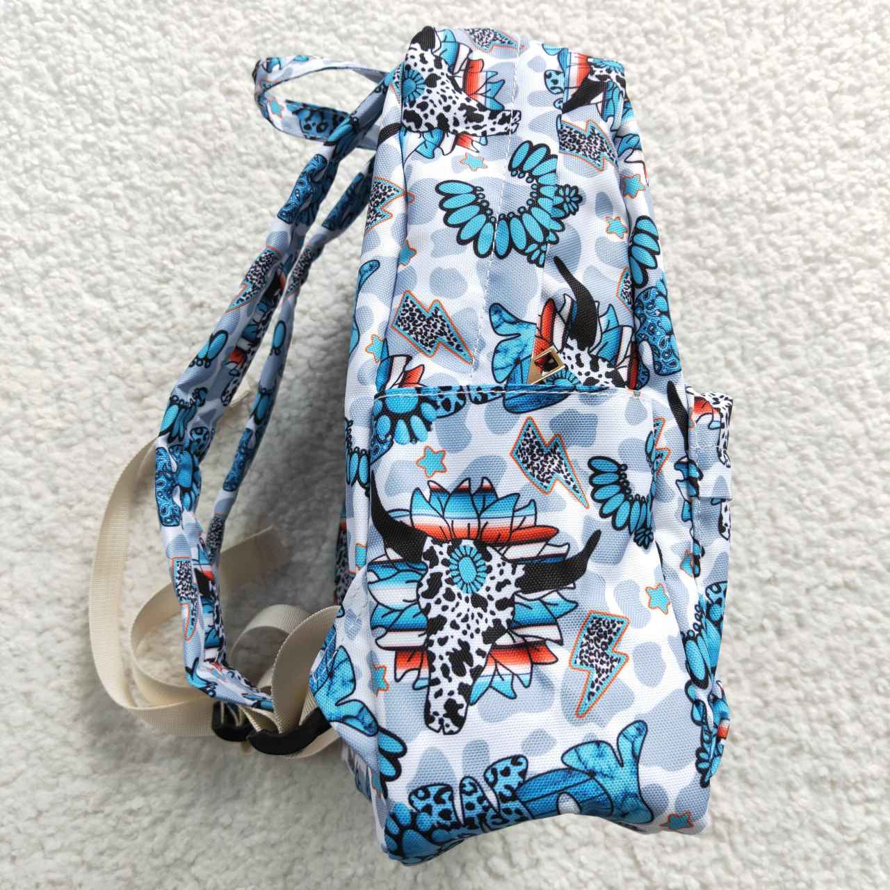 BA0076 Girls western bags Howdy cow skull turquoise print backpack