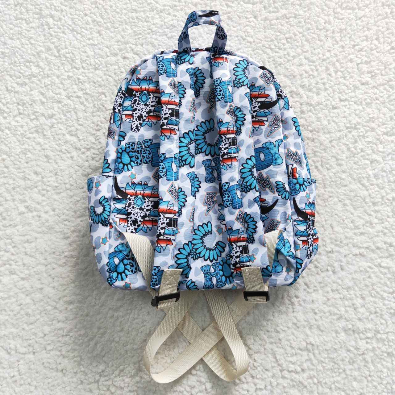 BA0076 Girls western bags Howdy cow skull turquoise print backpack