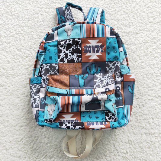 BA0077 Girls western bags Howdy cow skull gingham print backpack