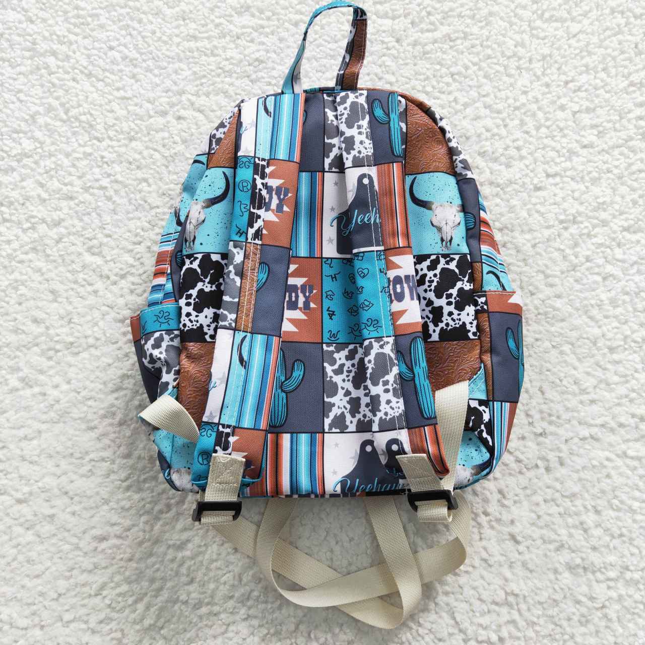 BA0077 Girls western bags Howdy cow skull gingham print backpack