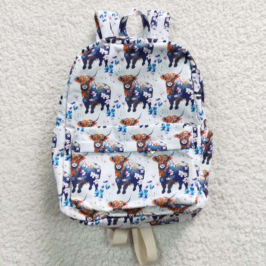 BA0078 Girls western bags highland cow flowers print backpack