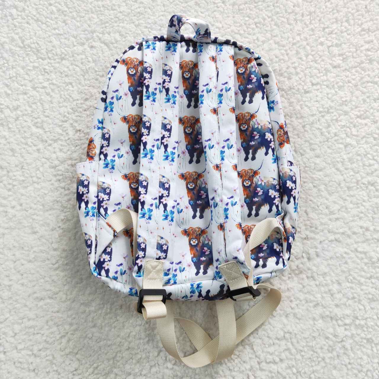 BA0078 Girls western bags highland cow flowers print backpack