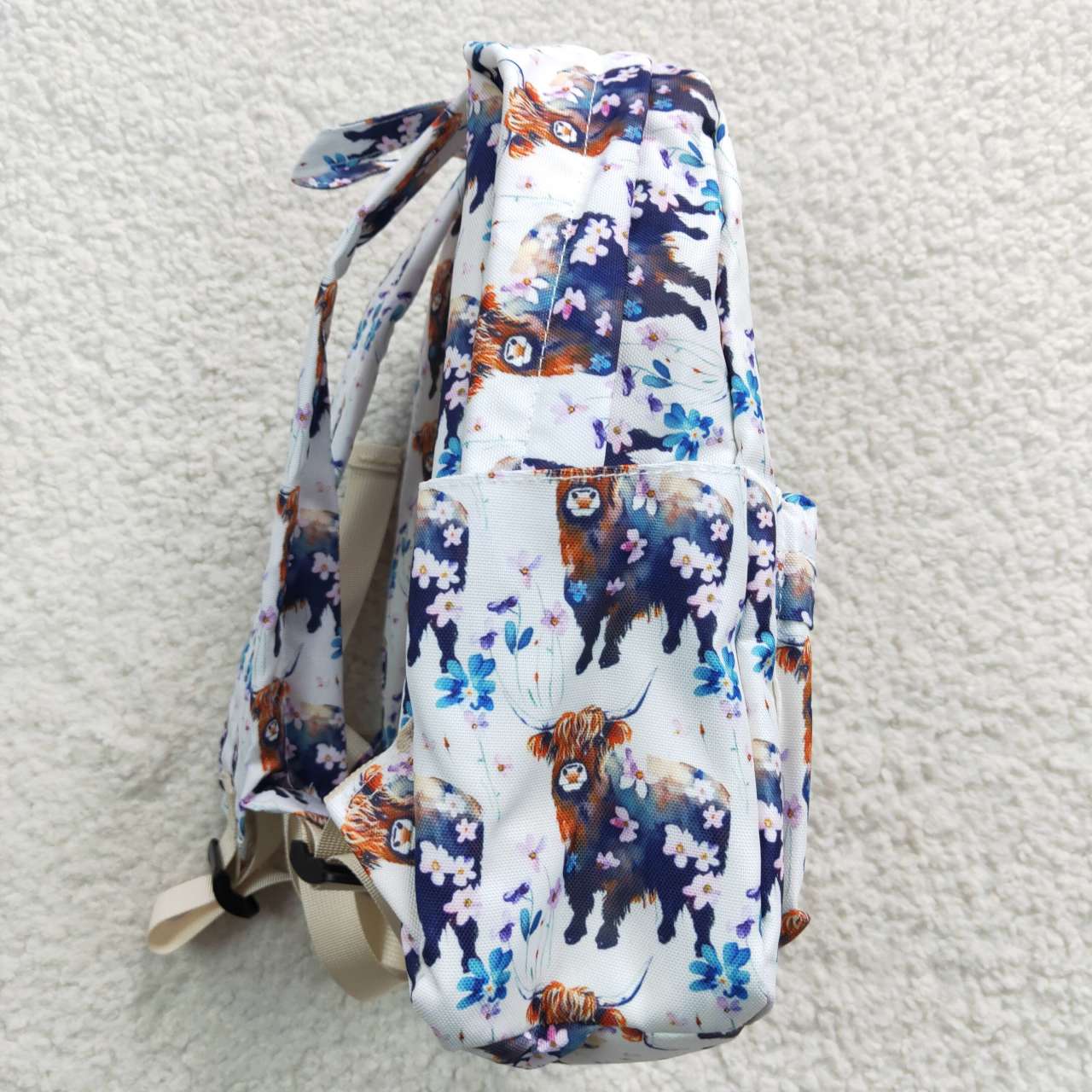 BA0078 Girls western bags highland cow flowers print backpack