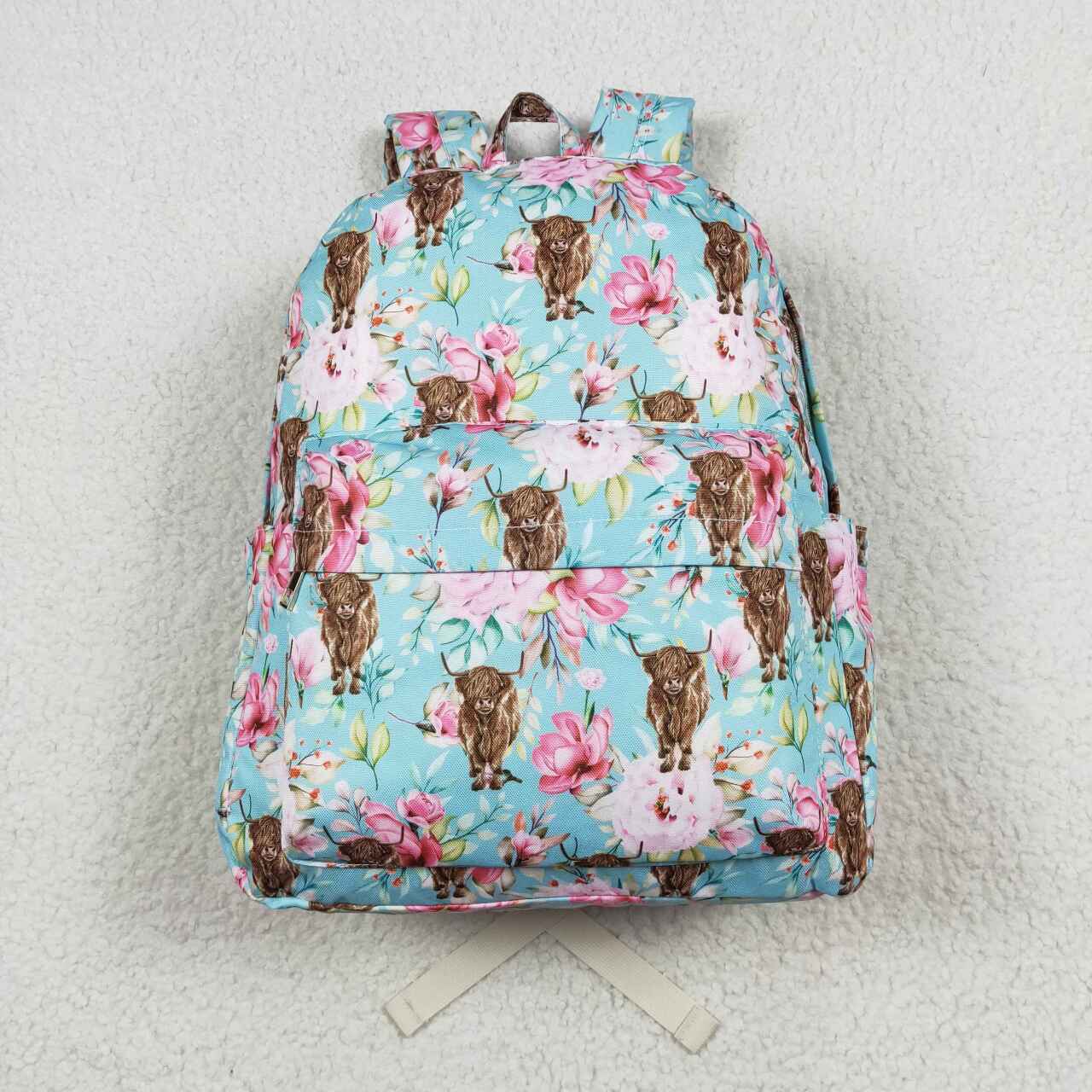 BA0081 Girls bags highland cow flowers print western backpack