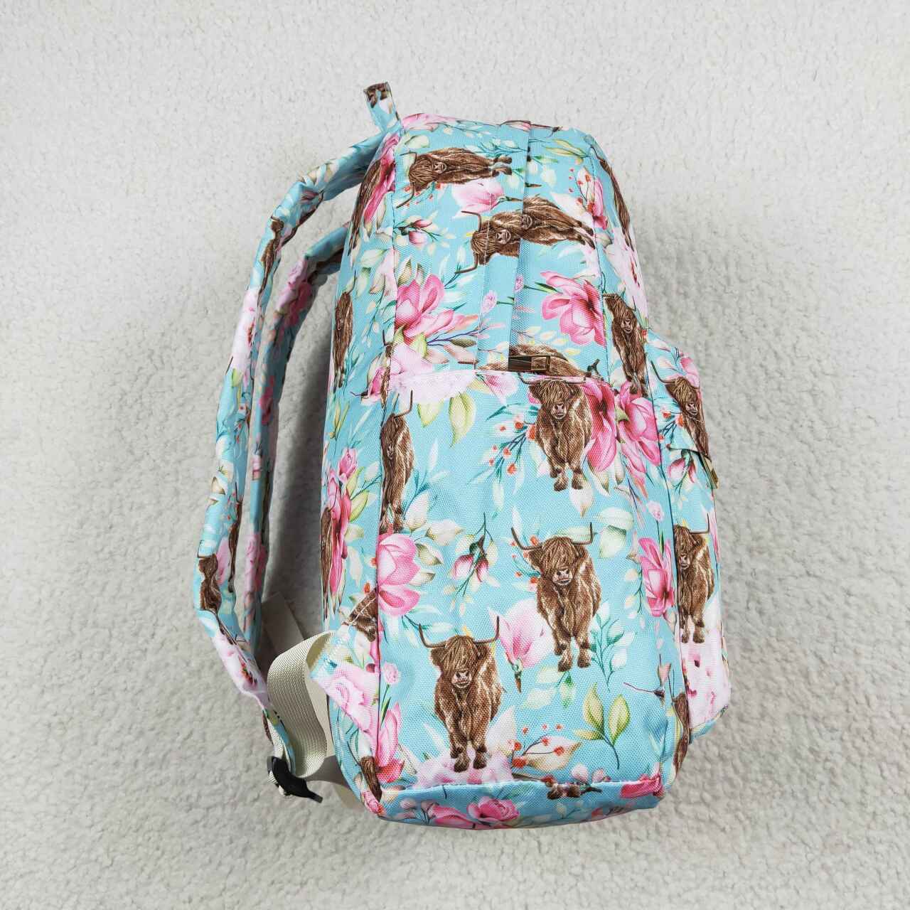 BA0081 Girls bags highland cow flowers print western backpack
