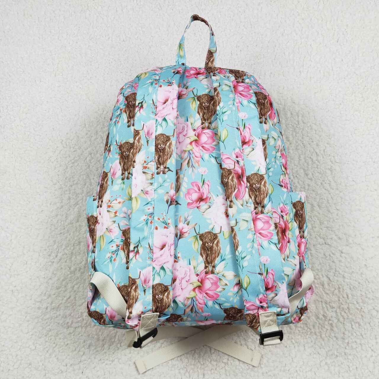 BA0081 Girls bags highland cow flowers print western backpack