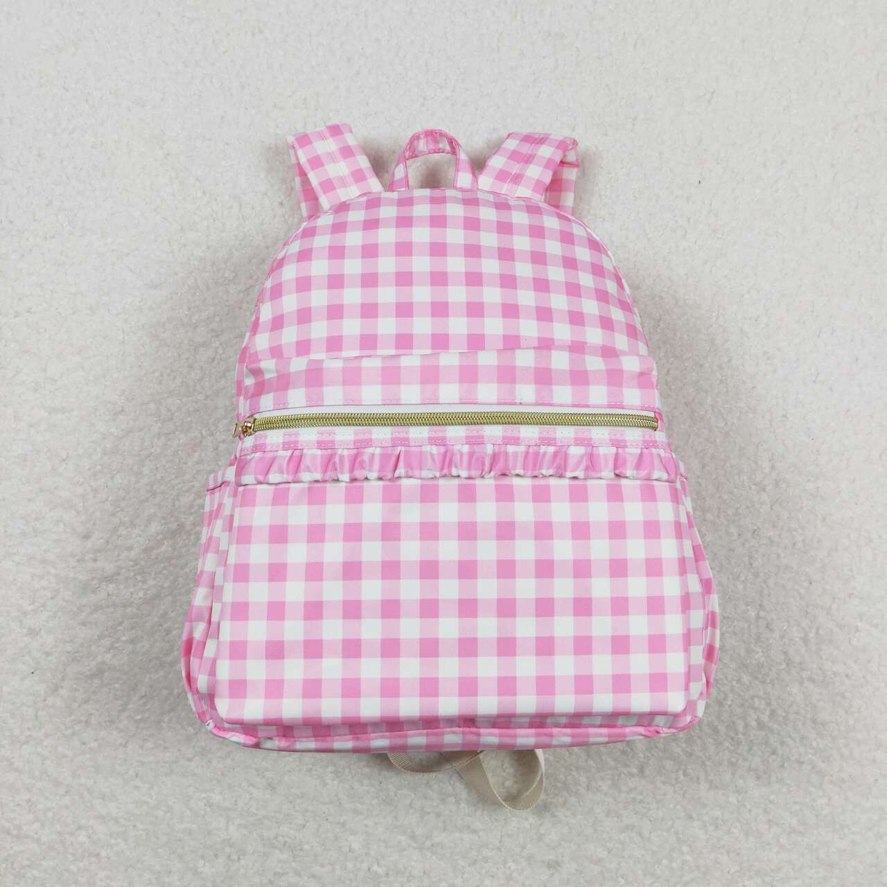 BA0086 Girls Bag Pink Plaid Print Backpack