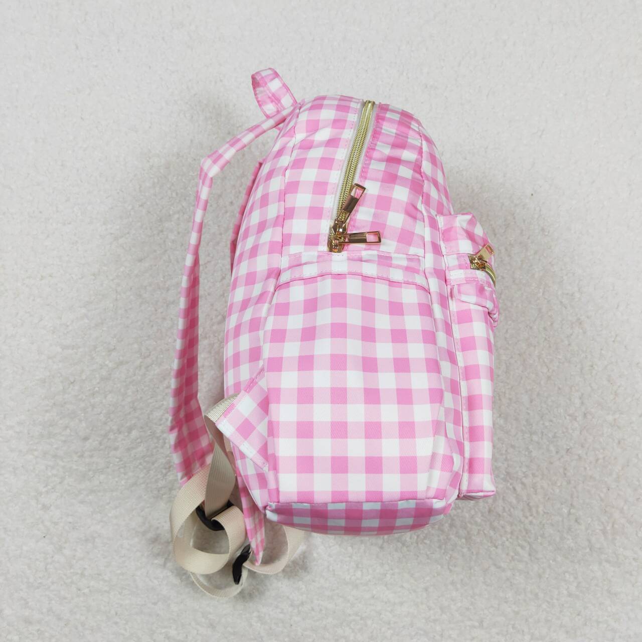 BA0086 Girls Bag Pink Plaid Print Backpack