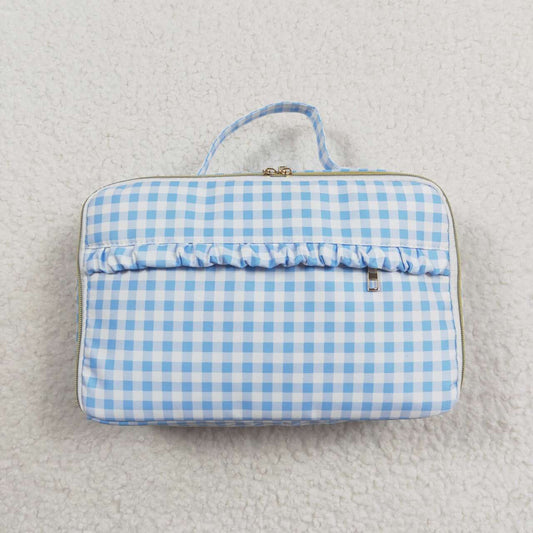BA0089 Kids blue checkered lunch picnic thermal bags