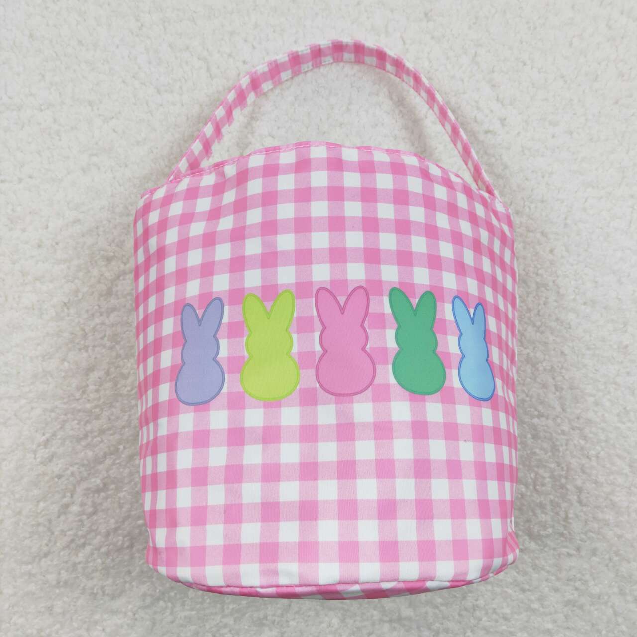 BA0160 Pink Plaid Colorful Bunny Easter Bag