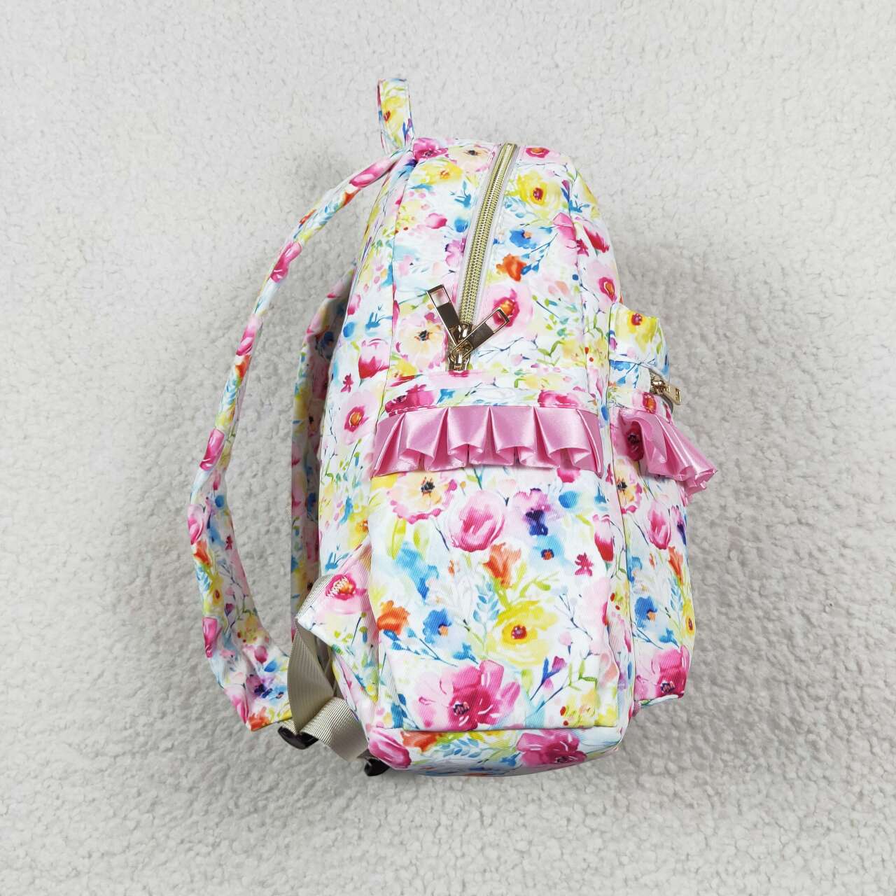 USA-Shop BA0174 Pink Flowers Print Ruffle Backpack Girls Bag