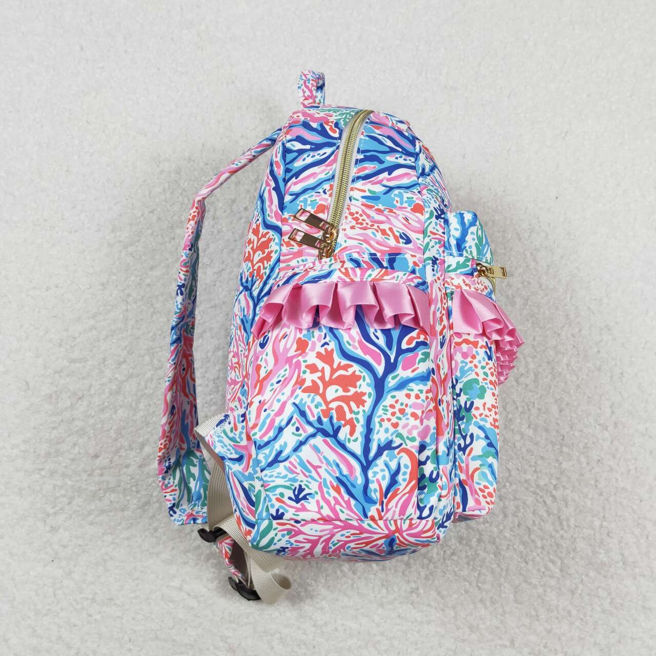 BA0185  Colorful Seaweed Print Girls Ruffle Backpack