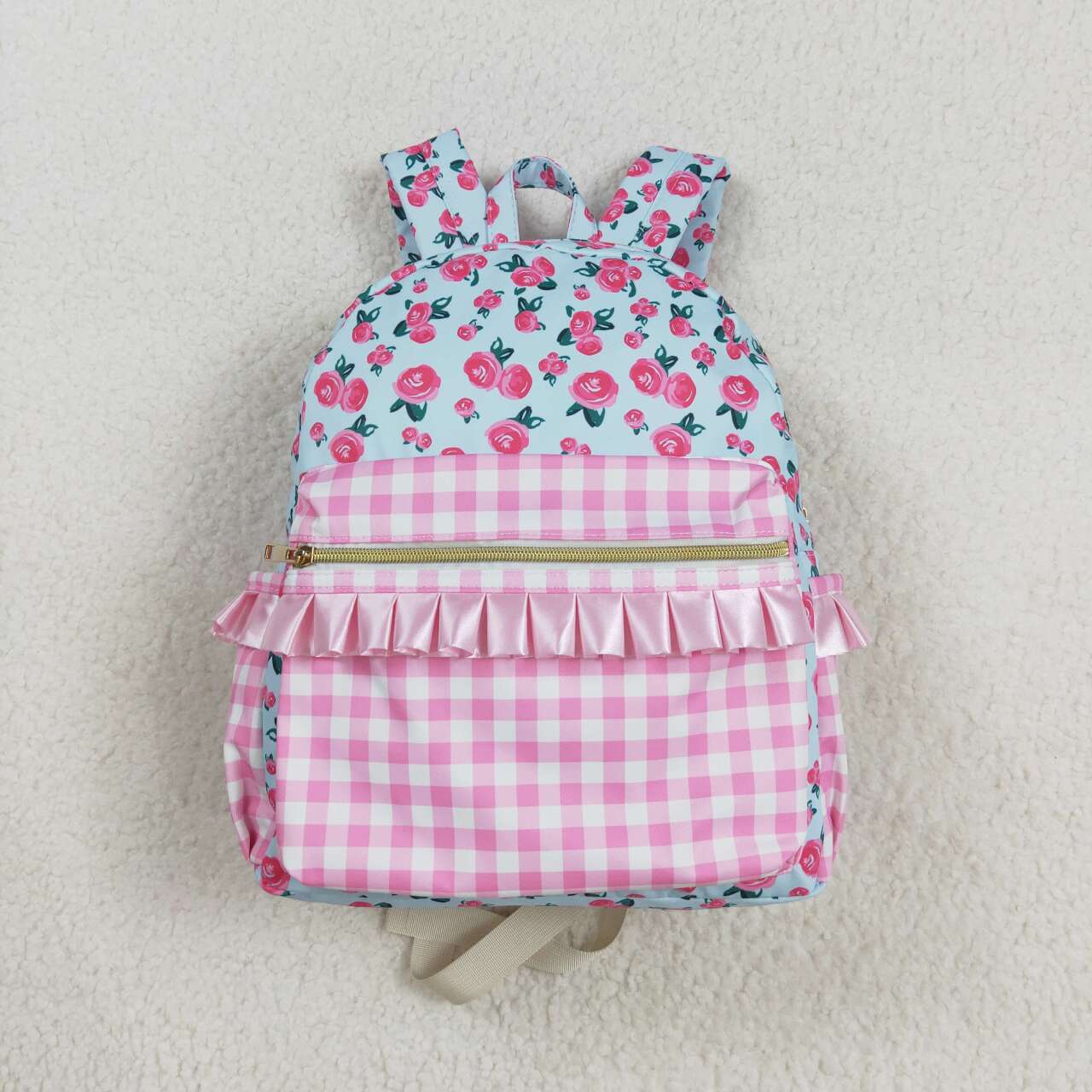 USA-Shop BA0217  Flowers Pink Plaid Print Backpack Girls Bags