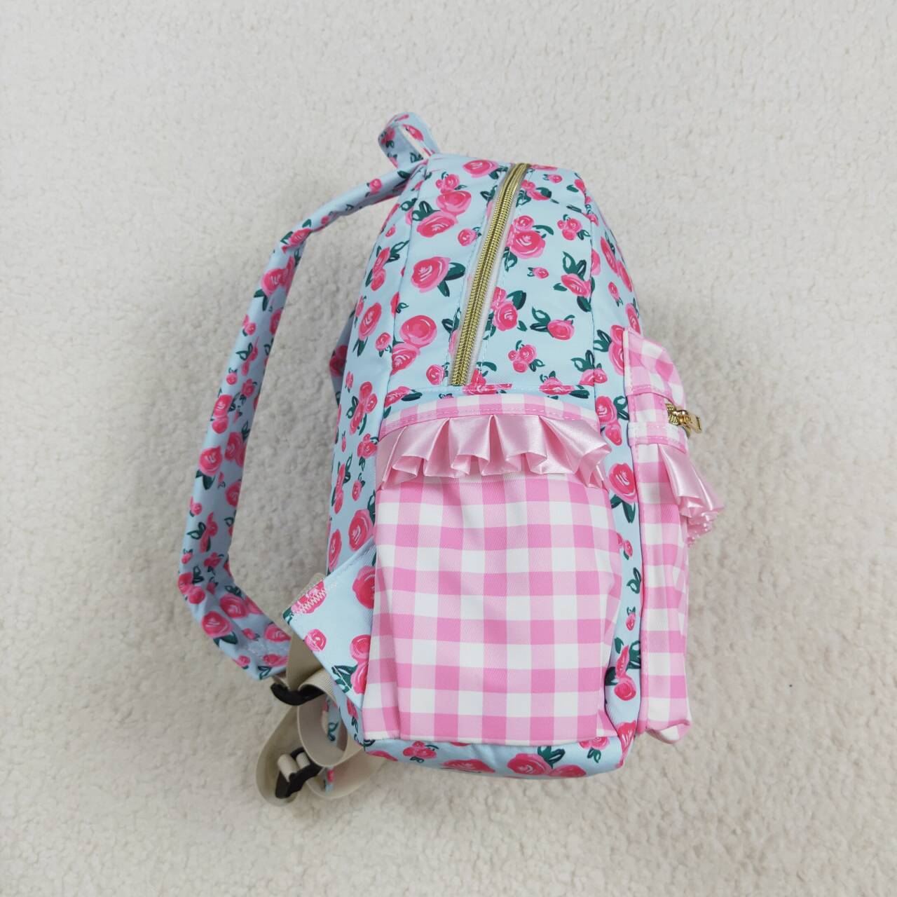 BA0217  Flowers Pink Plaid Print Backpack Girls Bags