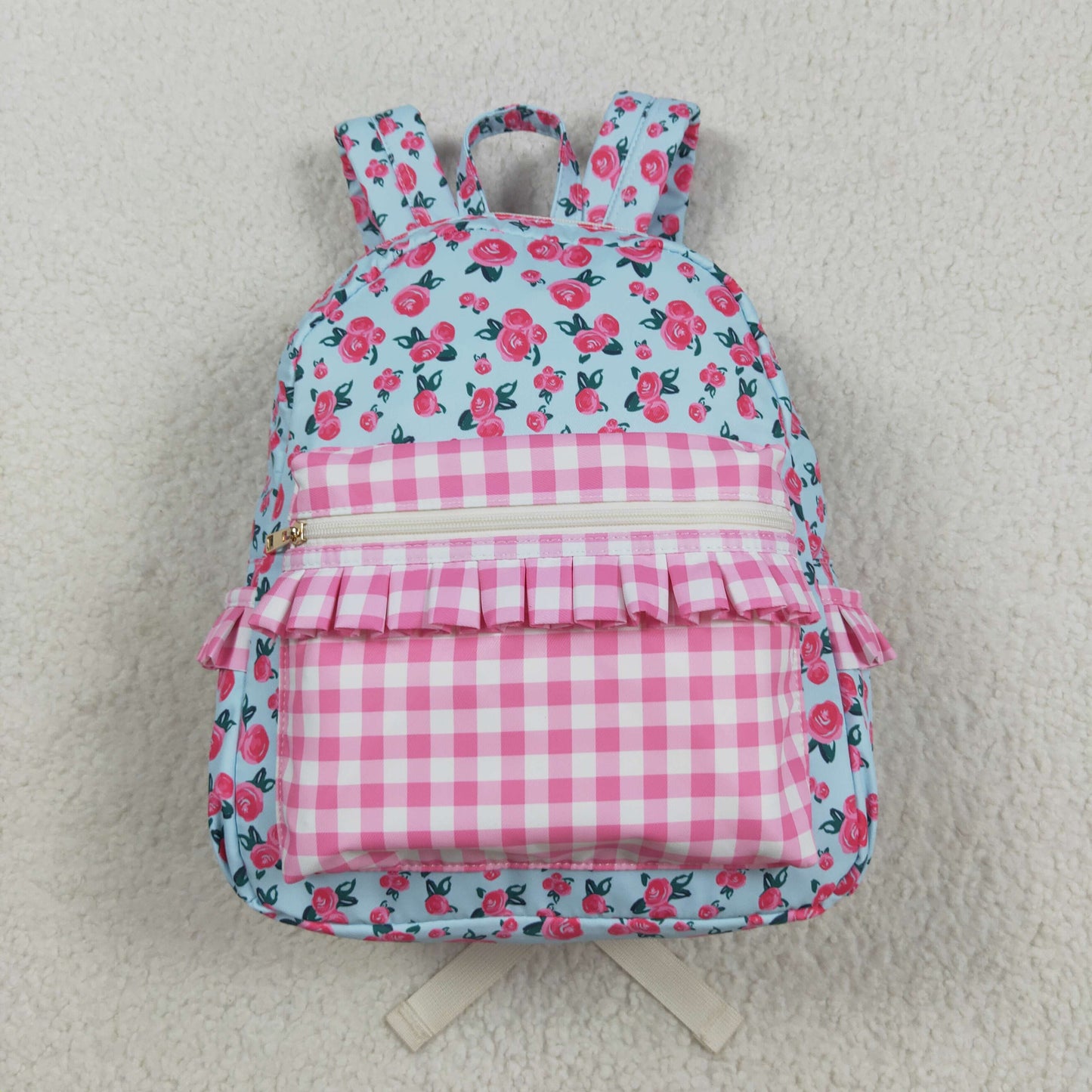 BA0217  Flowers Pink Plaid Print Backpack Girls Bags