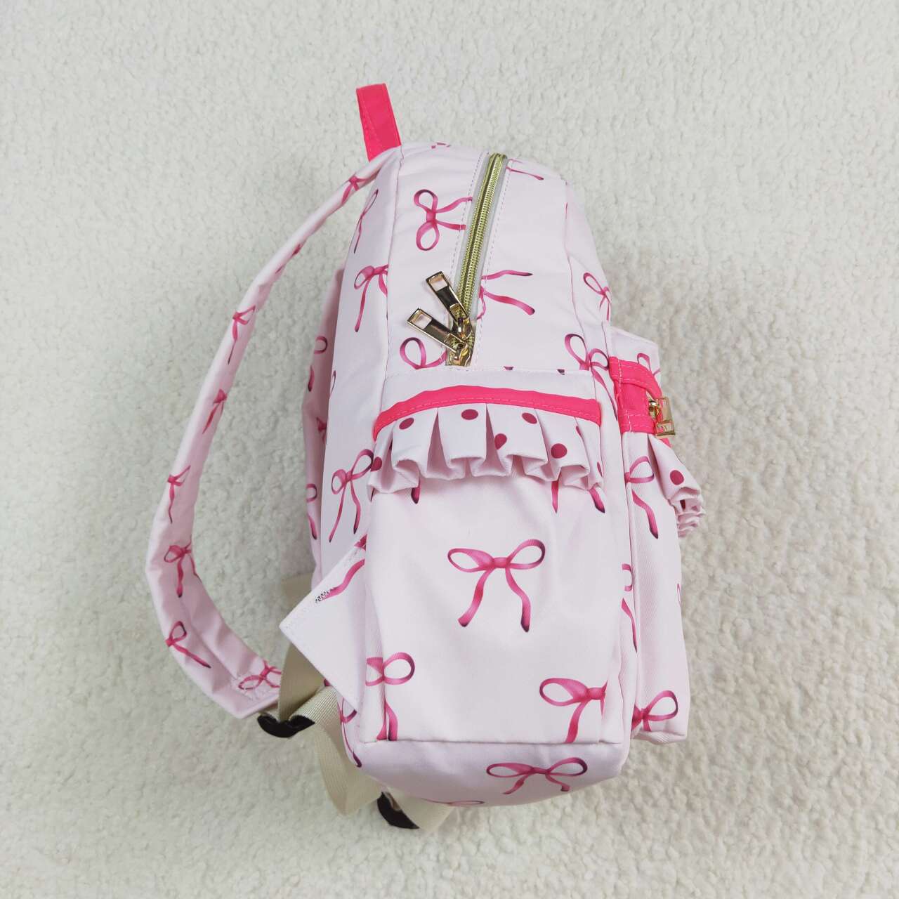 BA0233  Pink Bows Print Backpack Girls Bags