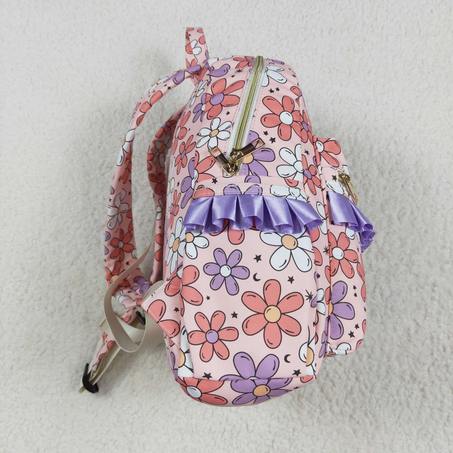 USA-Shop BA0240 Pink Flowers Print Ruffle Backpack Girls Bags