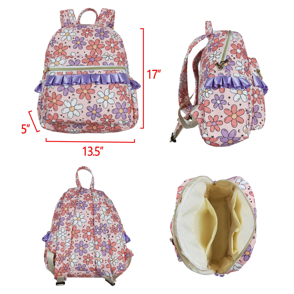 USA-Shop BA0240 Pink Flowers Print Ruffle Backpack Girls Bags