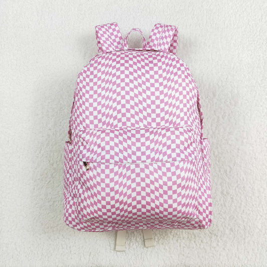 BA0245 Pink Plaid Racing Print Backpack Girls Bags
