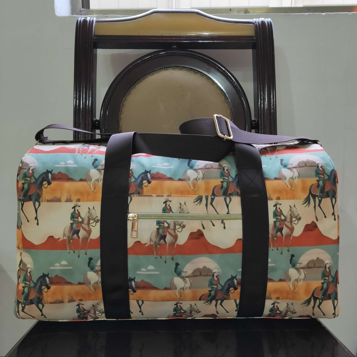 BA0265 Cowgirl Print Western Gym Bag Overnight Bags