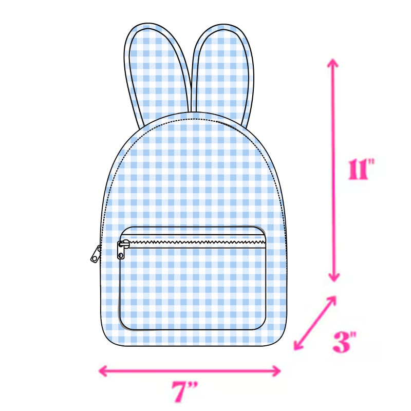 (Pre-order)BA0280 Blue Plaid Print Backpack Boys Bunny Ears Bags