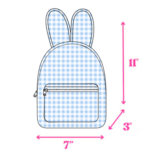 (Pre-order)BA0280 Blue Plaid Print Backpack Boys Bunny Ears Bags
