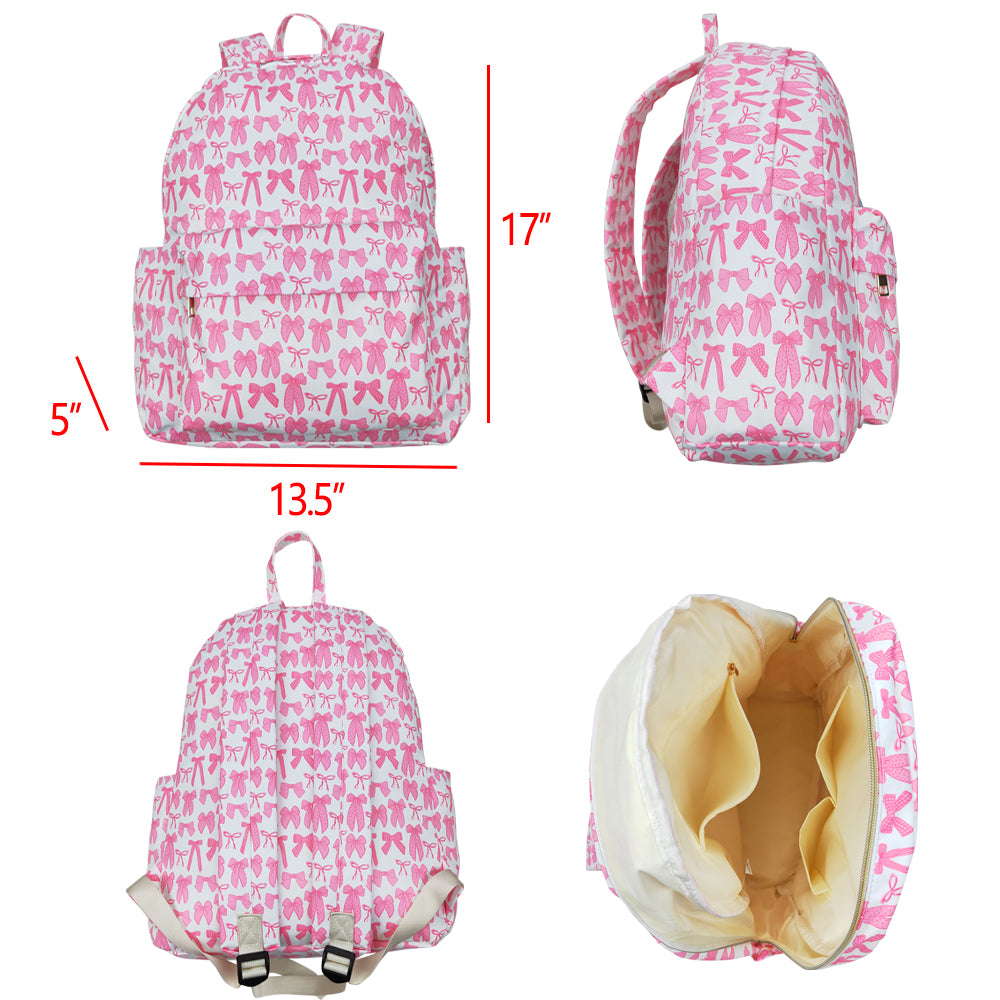 USA-Shop BA0285 Pink Bows Print Backpack Back to School Girls Bags