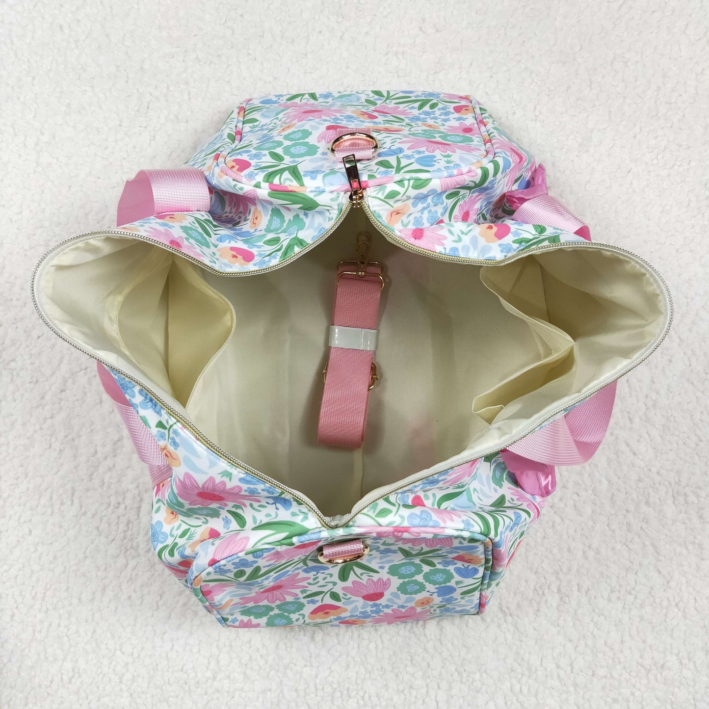 BA0290 Small Flowers Pink Print Ruffle Gym Bag Overnight Bags