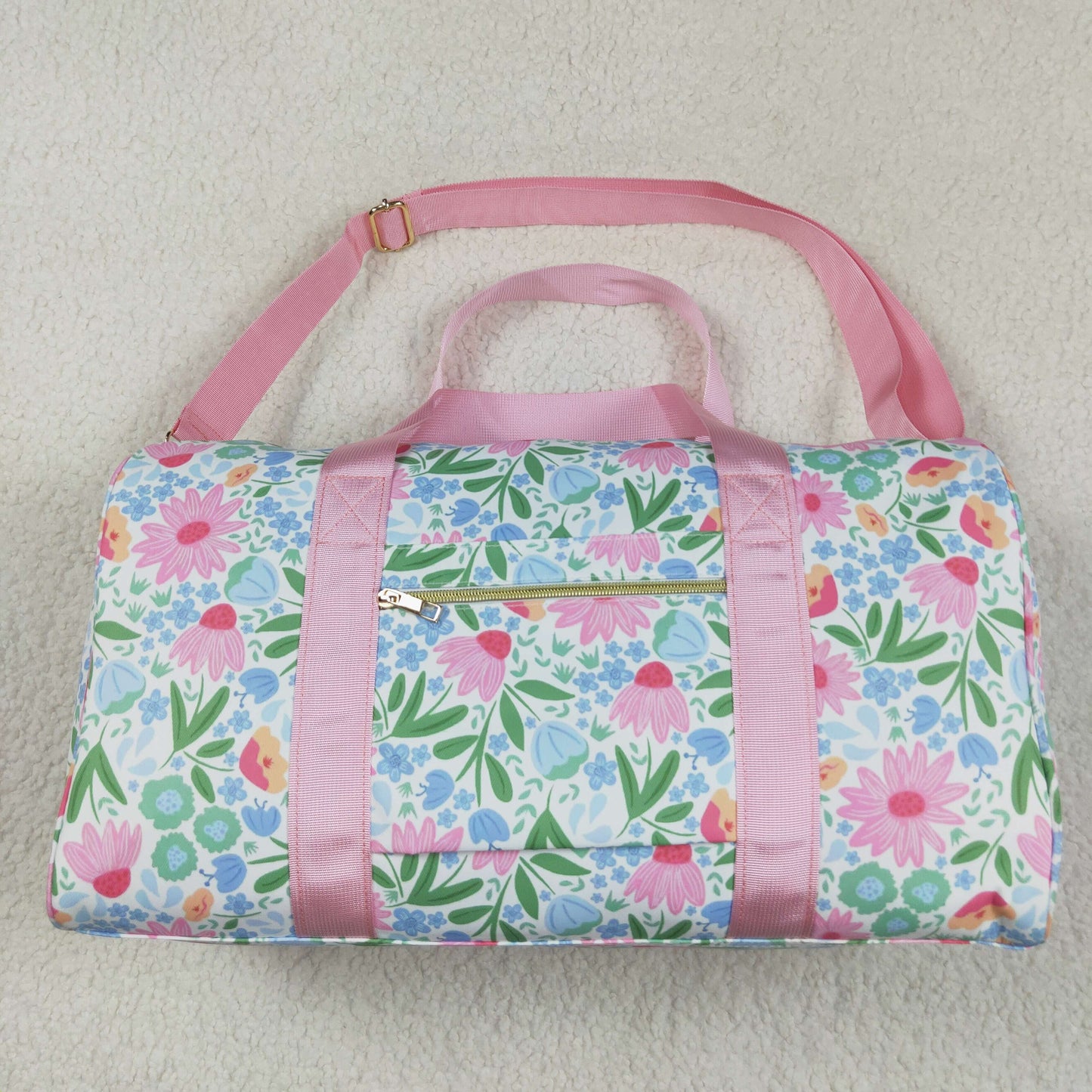 BA0290 Small Flowers Pink Print Ruffle Gym Bag Overnight Bags