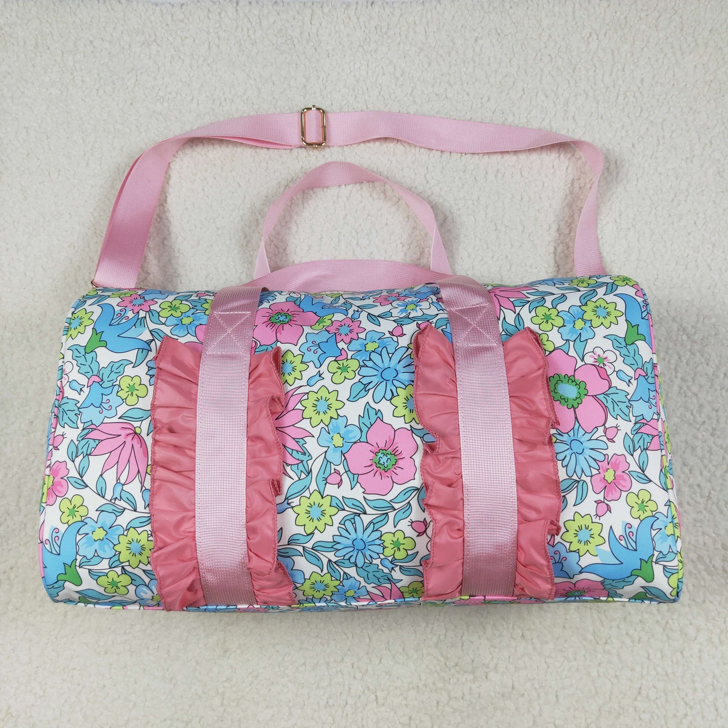 BA0291 Colorful Flowers Print Ruffle Gym Bag Overnight Bags