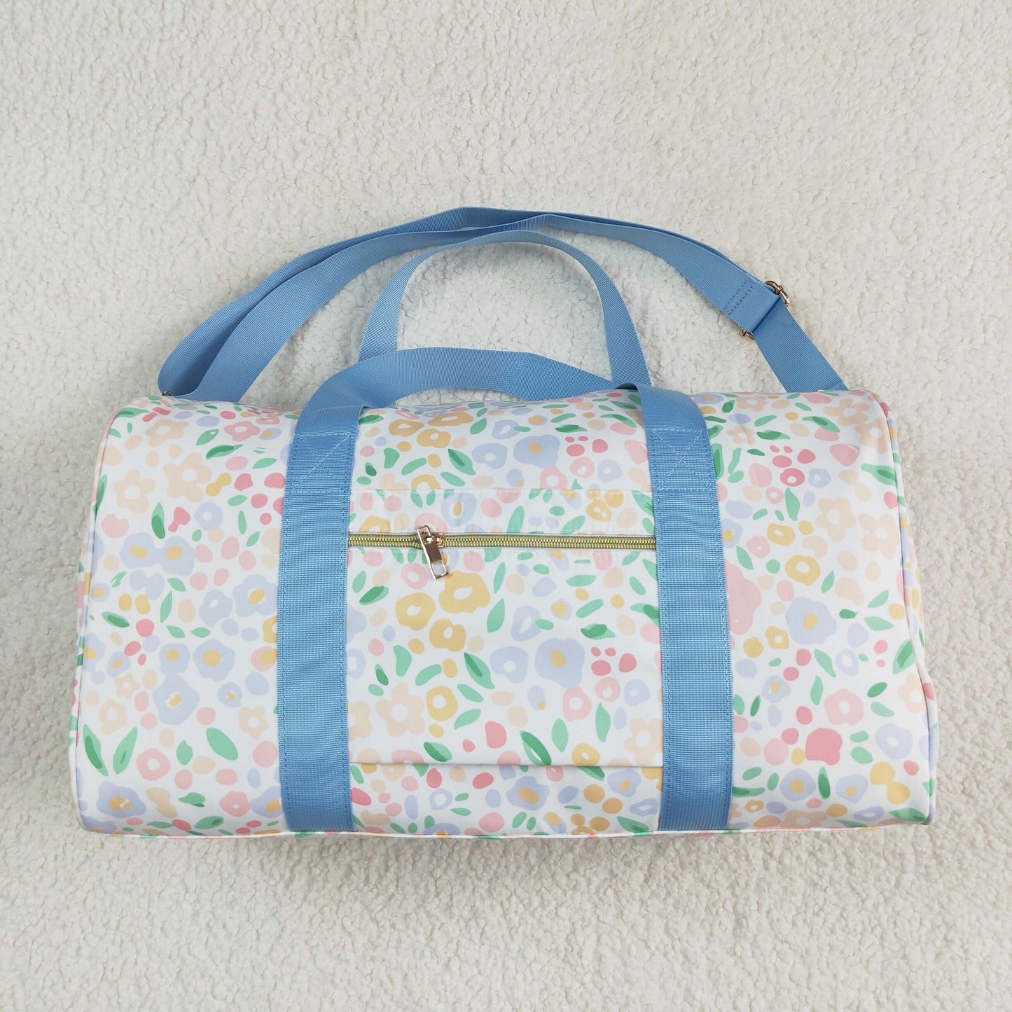 BA0292 Small Flowers Blue Print Ruffle Gym Bag Overnight Bags