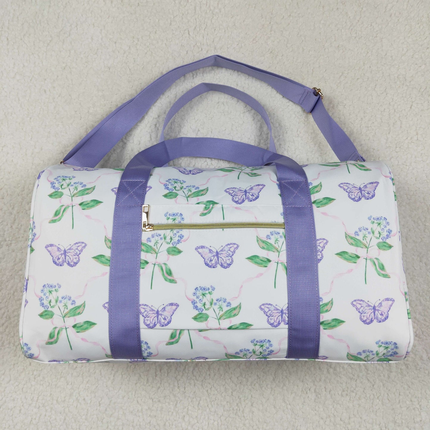 BA0293 Flowers Butterfly Print Ruffle Gym Bag Overnight Bags