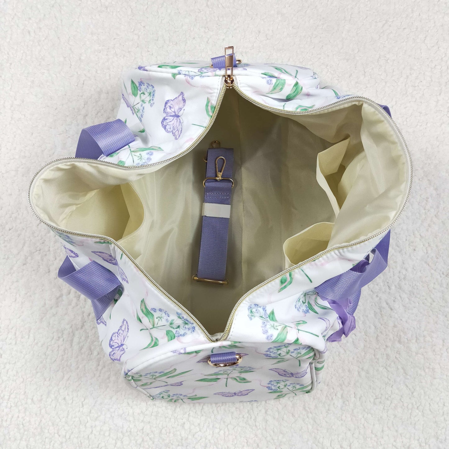 BA0293 Flowers Butterfly Print Ruffle Gym Bag Overnight Bags