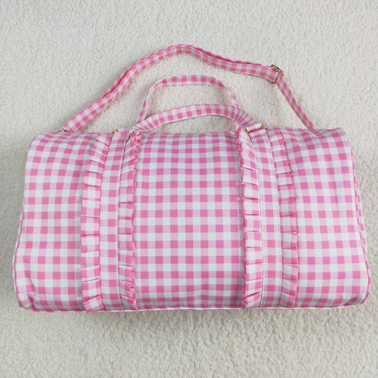BA0302 Pink Plaid Print Ruffle Gym Bag Overnight Bags