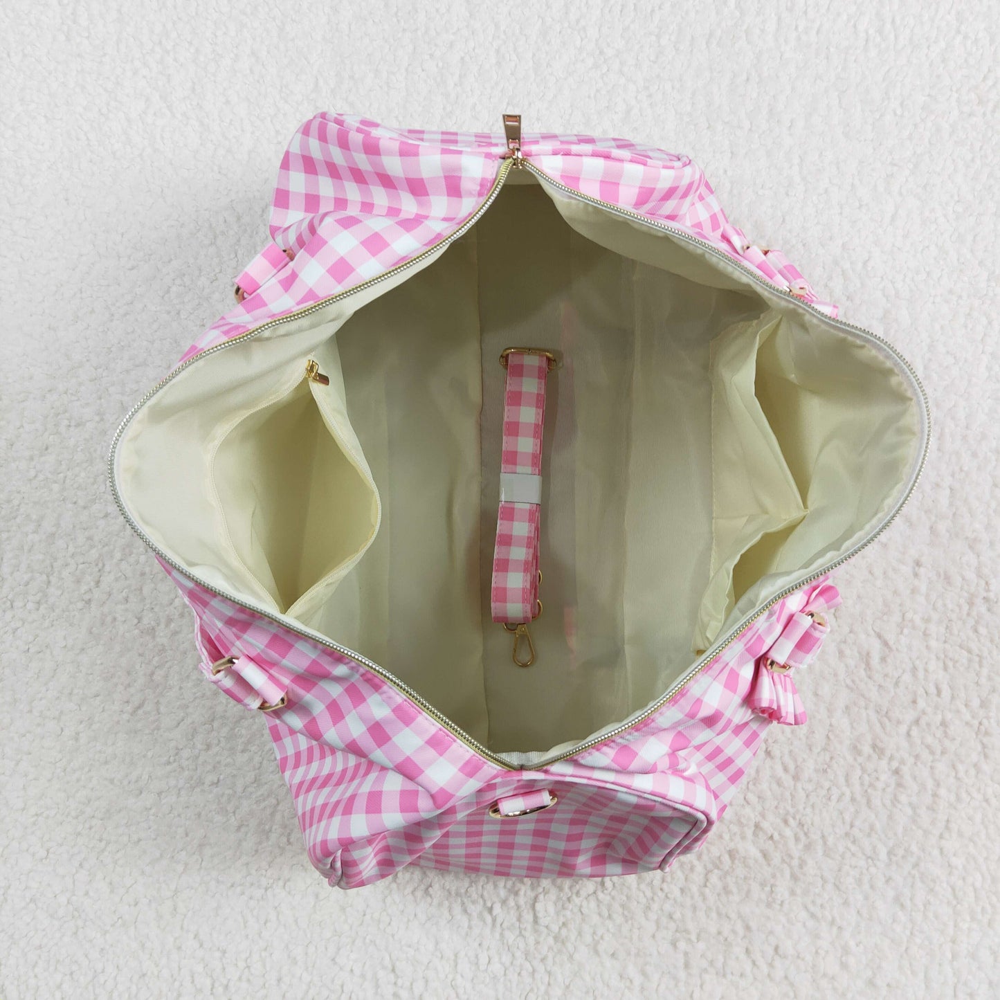 Pink Plaid Print Ruffle Girls Go to School Bags Overnight Bag Backpack Lunch Boxes