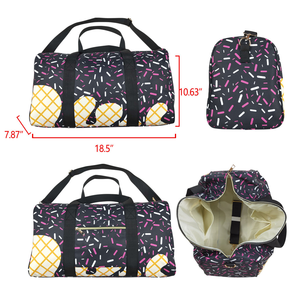 BA0303 Black Sprinkles Print Gym Bag Overnight Bags