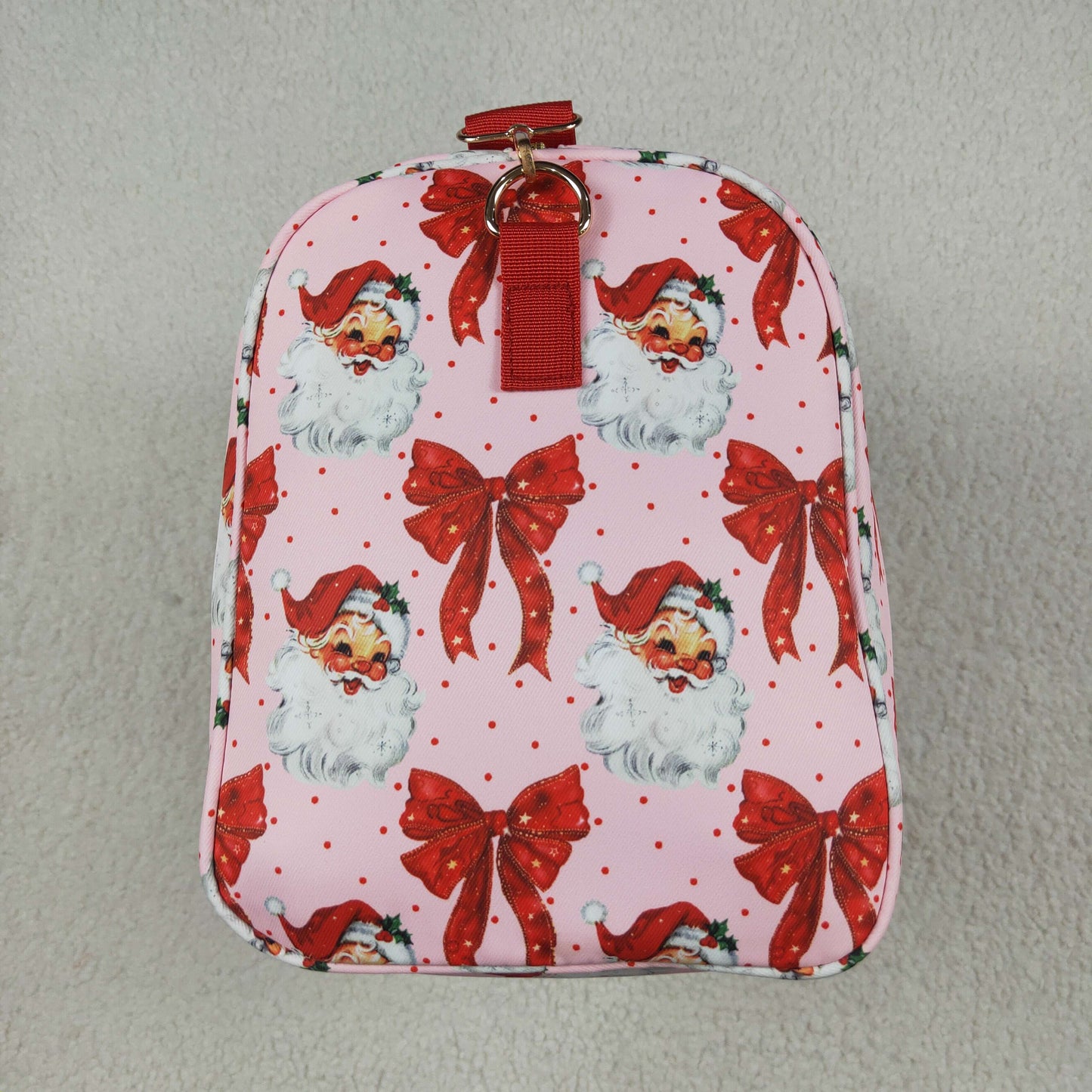 BA0306 Red Bows Santa Print Girls Gym Bag Christmas Overnight Bags