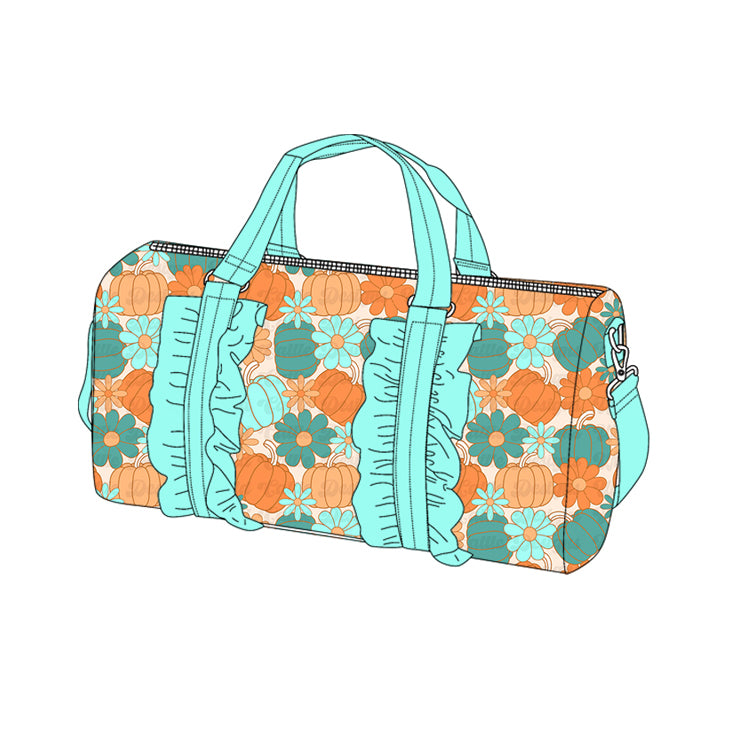 (Pre-order)BA0313 Pumpkin Flowers Print Girls Gym Bag Overnight Bags